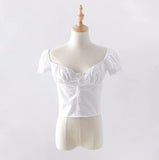Kukombo Vintage Button Women Blouse Summer Short Sleeve Top White Korean Fashion Clothes Black Shirt 2022 Summer Womens Clothing