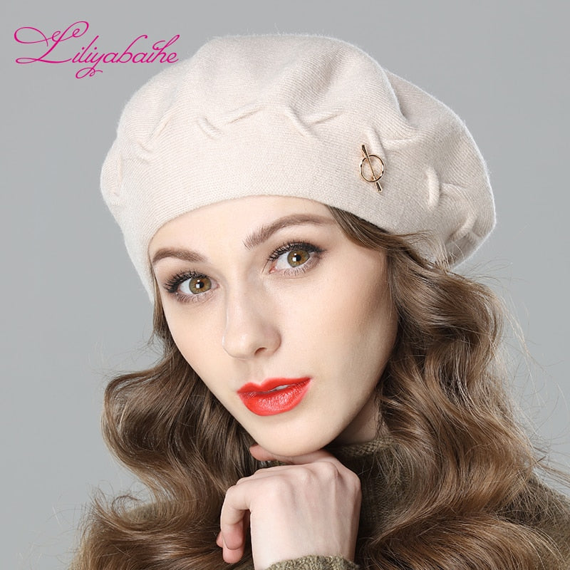 Christmas Gift New women winter hat Wool knit berets, caps latest popular decoration solid colors fashion lady hat