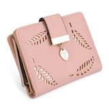Kukombo 2022 Fashion Women Wallet Long Portfel Gold Hollow Leaves Pouch Cute Leather Handbag for Women Coin Purse Card Holders Clutch