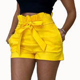 S-5XL Oversized Short Women Summer Loose Short Pants Beach Fashion Pockets Wide-leg Casual Ruffles Short Pants Red Yellow Belt