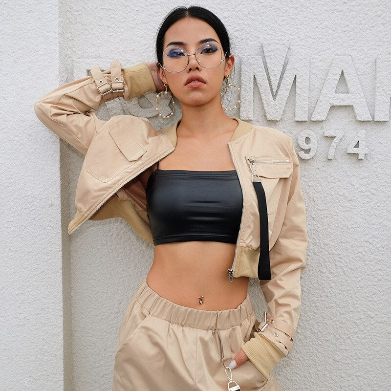Christmas Gift Women Suit Crop Tops Pants Two Piece Female Spring Autumn Casual Sets Buckle Streetwear Jacket Pant Set Lady Work Suits