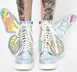 Kukombo Women Butterfly Wings Sneakers Shine Silver Short Boots Lace Up Colorful Ladies Shoes Sneakers With Sequines Women Runway Boots K38
