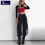Kukombo Black High Waist Cargo Pants Women Pockets Patchwork Loose Streetwear Pencil Pants 2022 Fashion Hip Hop Women's Trousers