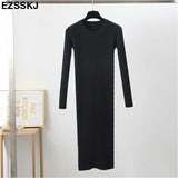Christmas Gift Autumn Winter long Sweater dress women solid bodycon Thick dress Female Jumper O-neck slim basic knit dress Long sleeve