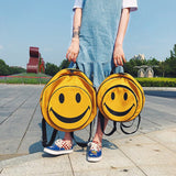 Kukombo Back to school  Funny Smiling Face Backpack Women Laptop Bag  Big Capacity Cartoon Printed Students Backpacks Children Nylon Travel Bag Yellow