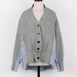 Christmas Gift 2021 Spring Women's Sweaters Patchwork Srtiped Knitting V-Neck Stylish Knitted Button Cardigans Loose Tops SWC1816