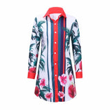 Cyber Monday Sales Hot Autumn Long Shirt Flower Print Blouse Plus Size Beach Blouses Women Casual Ruffles Sleeve Women Shirts Blouses S-3Xl