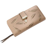 Kukombo 2022 Fashion Women Wallet Long Portfel Gold Hollow Leaves Pouch Cute Leather Handbag for Women Coin Purse Card Holders Clutch