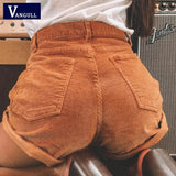 Christmas Gift Elastic high waist corduroy shorts New women Casual streetwear shorts female Loose summer zipper button short shorts