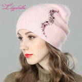 Christmas Gift Women Autumn And Winter Hat angora Knitted Skullies Beanies Cap Sexy beard diamond decoration hats for Girls