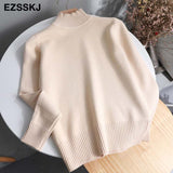 Christmas Gift Korean Style Loose Sweater Women Pullover Casual Half Turtleneck Long Sleeve Knit Sweater Female Jumpers  solid basic sweater
