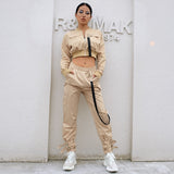 Christmas Gift Women Suit Crop Tops Pants Two Piece Female Spring Autumn Casual Sets Buckle Streetwear Jacket Pant Set Lady Work Suits