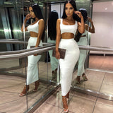 Kukombo women ribbed knit two piece set long skirt crop tank top sexy elegant festival matching co ord clothes party summer outfits