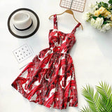 Christmas Gift Marwin New-Coming Summer Women Spaghetti Strap Print Floral Sleeveless Empire Beach Dresses High Street Style