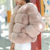 Christmas Gift Fluffy Pink Faux Fox Fur Coat Jacket Women Winter 2021 New Fashion Fake Fox Fur Short Coat Elegant Thick Warm Overcoat Femme