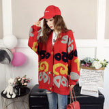 Christmas Gift Women Letter Print Knitted Sweater 2021 Spring  Autumn New Korean Long Sleeve Single Breasted Thick Loose Cardigans