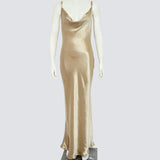 Kukombo Elegant Dress Backless Gold Satin Dress Women Maxi Dress Korean Sexy Sleeveless Dresses Woman Party Night Vestidos 2022