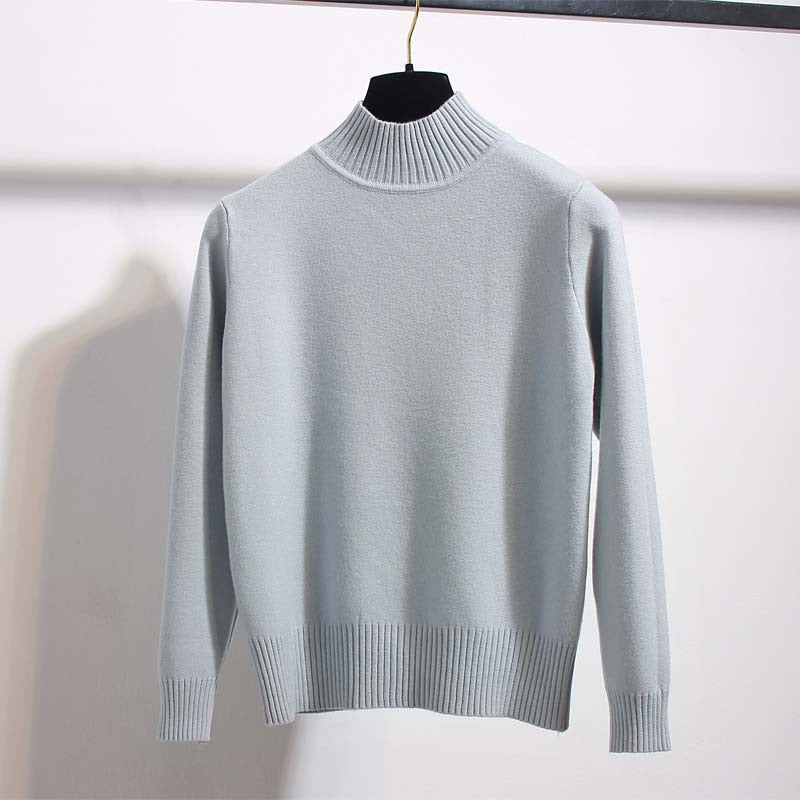 Christmas Gift Korean Style Loose Sweater Women Pullover Casual Half Turtleneck Long Sleeve Knit Sweater Female Jumpers  solid basic sweater