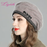 Christmas Gift New style women's winter beret knitted wool angora beret European style Decoration  double warm Hat