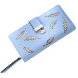 Kukombo 2022 Fashion Women Wallet Long Portfel Gold Hollow Leaves Pouch Cute Leather Handbag for Women Coin Purse Card Holders Clutch