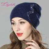 Christmas Gift Women Autumn And Winter Hat angora Knitted Skullies Beanies Cap Sexy beard diamond decoration hats for Girls