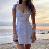 Kukombo 2023 Summer Dress Women Sleeveless Hollow Out White Lace Mini Dress Embroidery Casual Female Cute Sundress Korean Dress Vestidos