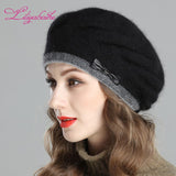 Christmas Gift New style women's winter beret knitted wool angora beret European style Decoration  double warm Hat