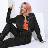 Christmas Gift Women Suit Crop Tops Pants Two Piece Female Spring Autumn Casual Sets Buckle Streetwear Jacket Pant Set Lady Work Suits