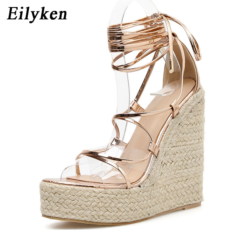 Christmas Gift Eilyken Fashion Summer Wedges Women Sandals Open Toe Ankle Strap Ladies Platform Wedges Sandals High heels Shoes size 35-42