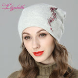 Christmas Gift Women Autumn And Winter Hat angora Knitted Skullies Beanies Cap Sexy beard diamond decoration hats for Girls