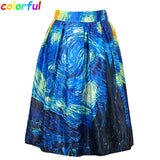 Christmas Gift Fashion Satin Women Vintage Van Gogh Starry Sky Oil Painting 3D Print High Waist Skirt Rockabilly Tutu Retro Puff Skirt SK057