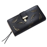Kukombo 2022 Fashion Women Wallet Long Portfel Gold Hollow Leaves Pouch Cute Leather Handbag for Women Coin Purse Card Holders Clutch
