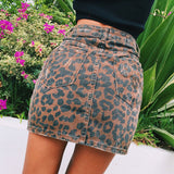 Kukombo Ripped Leopard Print Skirts Womens Mini Denim Skirt Streetwear Pencil High Waist Skirt Faldas Mujer Moda