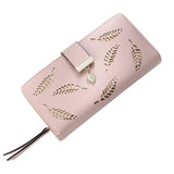 Kukombo 2022 Fashion Women Wallet Long Portfel Gold Hollow Leaves Pouch Cute Leather Handbag for Women Coin Purse Card Holders Clutch