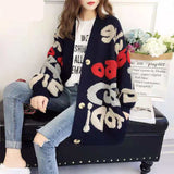 Christmas Gift Women Letter Print Knitted Sweater 2021 Spring  Autumn New Korean Long Sleeve Single Breasted Thick Loose Cardigans