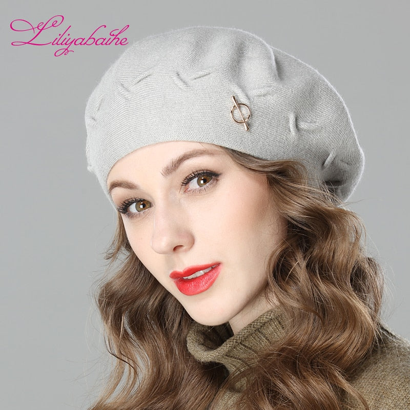 Christmas Gift New women winter hat Wool knit berets, caps latest popular decoration solid colors fashion lady hat