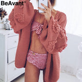 Christmas Gift  Loose women knitted cardigans Lantern sleeve heart crochet oversize sweaters Autumn winter female cardigan coats outwear