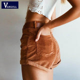 Christmas Gift Elastic high waist corduroy shorts New women Casual streetwear shorts female Loose summer zipper button short shorts