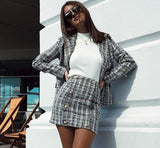 Kukombo Office ladies plaid blazer jacket Buttons double breasted tweed female blazers Autumn winter work wear women coats