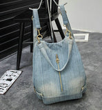 Kukombo Back to school  Washed Denim Women Backpack Big Jean Multifunctional Backpack Female Shoulder Bag Casual Travel Bags Rucksack Blue  Mochila Bols