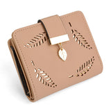 Kukombo 2022 Fashion Women Wallet Long Portfel Gold Hollow Leaves Pouch Cute Leather Handbag for Women Coin Purse Card Holders Clutch