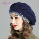 Christmas Gift New style women's winter beret knitted wool angora beret European style Decoration  double warm Hat