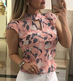 New Elegant Flower Print Short Sleeve Chiffon Blouses 2021 Womens Tops Blouses Streetwear Slim Shirts Blusas Femininas Elegante-1118