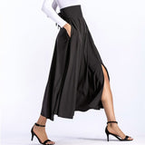 Kukombo 2022 Women Slit Long Maxi Skirt Vintage Ladies Fashion Pleated Flared Pockets Lace Up Bow Plus Size 4XL Skirt SK8831