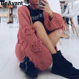 Christmas Gift  Loose women knitted cardigans Lantern sleeve heart crochet oversize sweaters Autumn winter female cardigan coats outwear