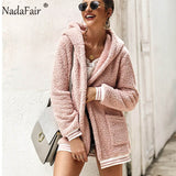 Nadafair Faux Fur Coat Women Hooded Winter Casual Teddy Coat Autumn Pockets Plus Size Fur Jacket Fleece Fluffy Overcoat Outwear