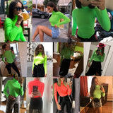 Kukombo 2022 Spring Tees T-Shirt Women Tops Fashion Neon Green Red Regular Long Sleeve Casual Women T-Shirts Top Blusas Female T Shirts