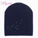 Christmas Gift Women Autumn And Winter Hat angora Knitted Skullies Beanies Cap diamante blossom decoration hats for Girls