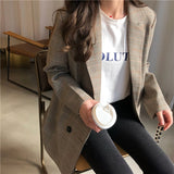 Christmas Gift Office Ladies Notched Collar Plaid Women Blazer Double Breasted Autumn Jacket 2021 Casual Pockets Female Suits Coat