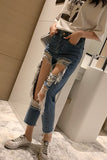 Kukombo  Plus Size 5XL Solid Fashion Jeans For Women Ripped Hole Casual High Waisted Pencil Jeans Korean Pants Female Fashion New KZ72